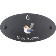 Personalised Wrens Bird Motif Oval Slate House Sign Plaque 25x13cm