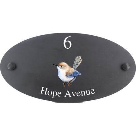 Personalised Wrens Bird Motif Oval Slate House Sign Plaque 25x13cm