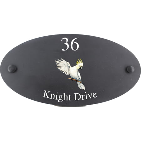 Personalised Cockatoo Bird Motif Oval Slate House Sign Plaque 25x13cm