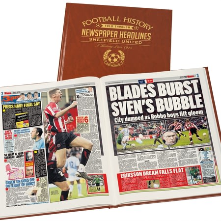 Personalised Sheffield United Football Newspaper Book - A3 Leatherette Cover