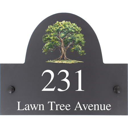 Personalised Oak Tree Dog Motif Slate House Name Or Number Plaque/Sign - 25x20cm