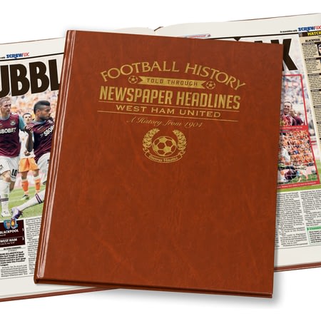 Personalised West Ham United Football Newspaper Book - A3 Leatherette Cover