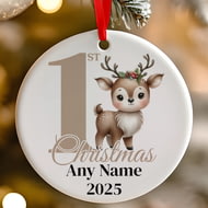 Personalised 1st Christmas Tiny Reindeer  Ceramic Hanging Tree Decoration - 7cm