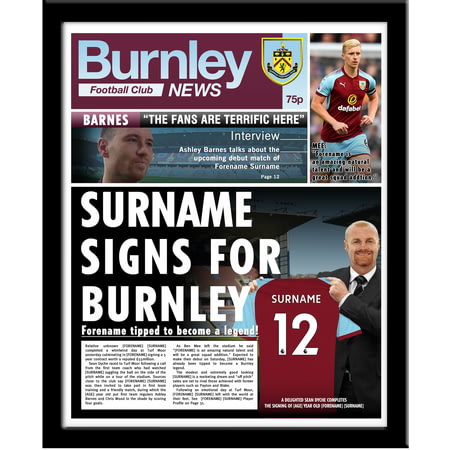 Personalised Burnley FC Spoof Newspaper Framed Print