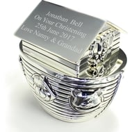 Personalised Engraved Silver Plated Noah's Ark Money Box with raised animal detail 