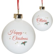 Personalised Name Happy Christmas Ceramic Tree Bauble