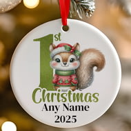 Personalised 1st Christmas Green Squirrel Ceramic Hanging Tree Decoration - 7cm