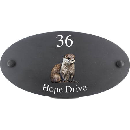 Personalised Otter Wildlife Animal Motif Oval Slate House Sign Plaque 25x13cm