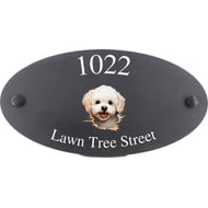 Personalised Bichon Frise Dog Motif Oval Slate House Sign Plaque 25x13cm