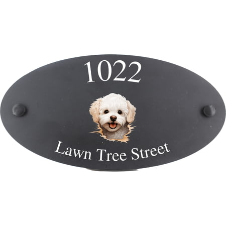 Personalised Bichon Frise Dog Motif Oval Slate House Sign Plaque 25x13cm