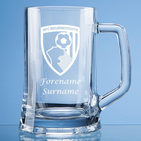 Personalised AFC Bournemouth Crest Stern Glass Pint Tankard