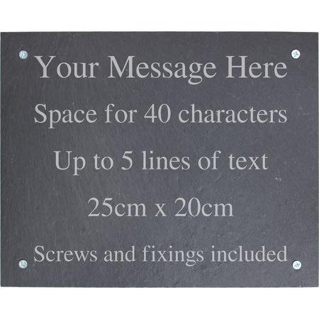 Personalised Engraved Large Slate Plaque/Sign with wall fixings - 25x20cm