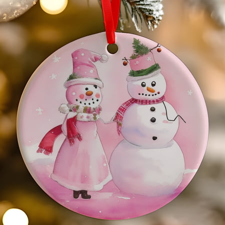 Mr And Mrs Snowman Ceramic Christmas Tree Decoration - 7cm