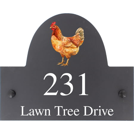 Personalised Chicken Dog Motif Slate House Name Or Number Plaque/Sign - 25x20cm
