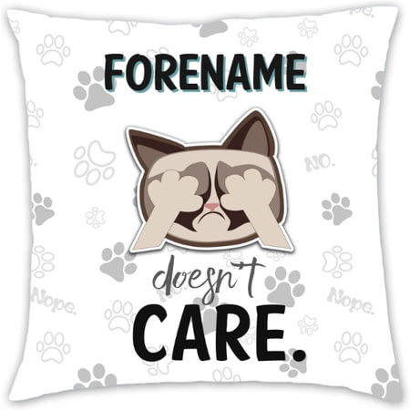 Personalised Grumpy Cat Emoji - Doesn't Care Cushion Grey - 45x45cm