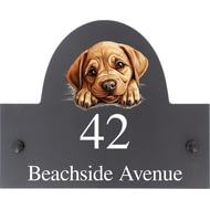 Personalised Labrador Bulldog Motif Slate House Name Or Number Plaque/Sign - 25x20cm