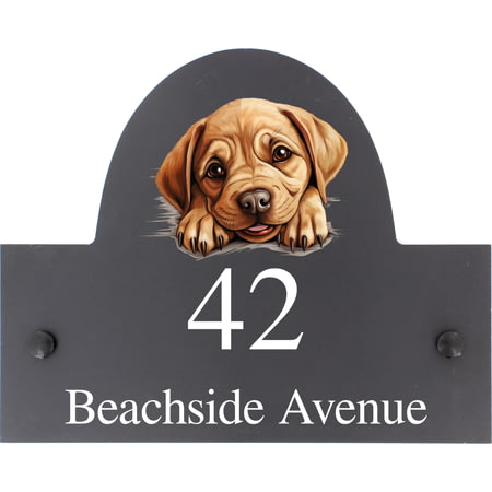Personalised Labrador Bulldog Motif Slate House Name or Number Plaque/Sign - 25x20cm