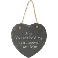 Personalised Engraved Hanging Slate Heart - 15cm - Any Message