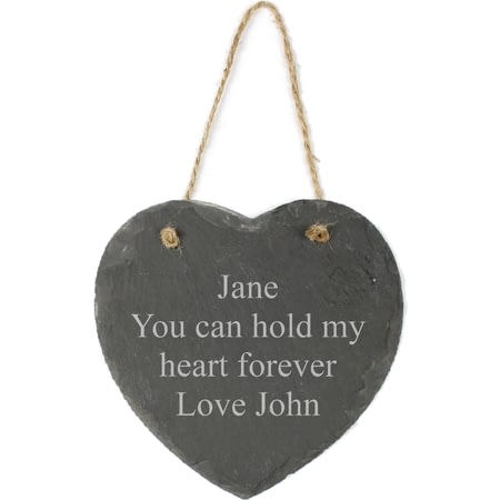 Personalised Hanging Slate Heart - 15cm - Any Message