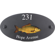 Personalised Carp Fish Motif Oval Slate House Sign Plaque 25x13cm