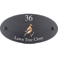 Personalised Bohemian Waxwing Bird Motif Oval Slate House Sign Plaque 25x13cm