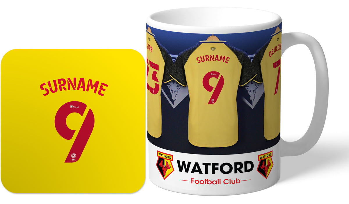 Watford Football Shirt Personalised Travel Mug Gift