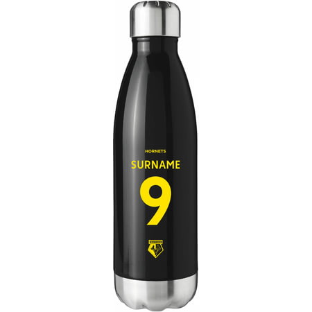Personalised Watford FC Back Of Shirt Black Insulated Water Bottle