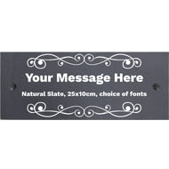 Personalised Elegant Swirl Motif Natural Slate Sign Garden Plaque With Wall Fixings - 25x10cm