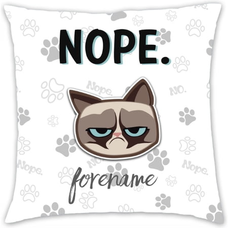 Personalised Grumpy Cat Emoji - Nope Cushion Grey - 45x45cm