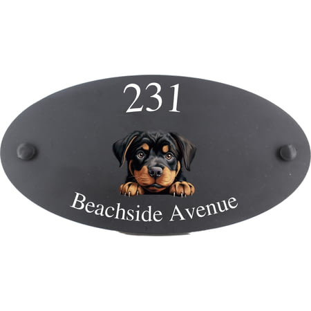 Personalised Rottweiler Dog Motif Oval Slate House Sign Plaque 25x13cm