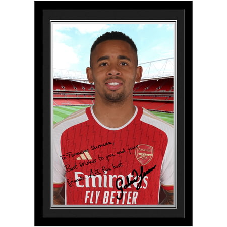 Personalised Arsenal FC Gabriel Jesus Autograph A4 Framed Player Photo