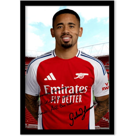 Personalised Arsenal FC Gabriel Jesus Autograph A4 Framed Player Photo