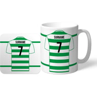 Personalised 'Back of Shirt' Mug & Coaster Set for Celtic supporters - 11oz Ceramic Mug
