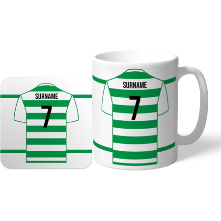 Personalised 'Back of Shirt' Mug & Coaster Set for Celtic supporters - 11oz Ceramic Mug