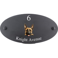 Personalised Belgian Malinois Dog Motif Oval Slate House Sign Plaque 25x13cm