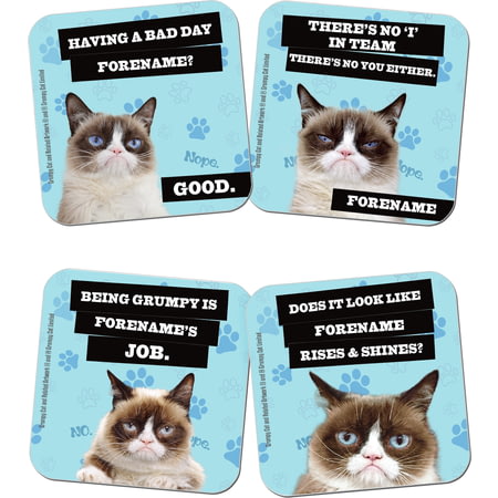 Personalised Grumpy Cat Blue Coasters