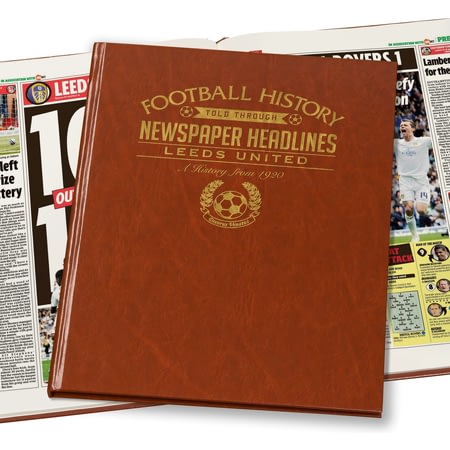Personalised Leeds United Football Newspaper Book - A3 Leatherette Cover