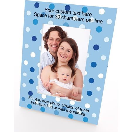 Personalised Blue Polka Dot 4x6" Wooden Portrait Photo Frame