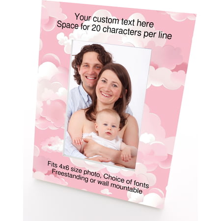 Personalised Pink Clouds 4x6" Wooden Portrait Photo Frame