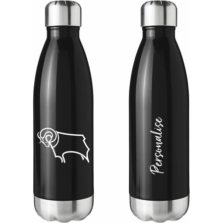 Personalised Derby County Crest Black Insulated Water Bottle