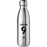 Personalised Swansea City AFC Back Of Shirt Silver Insulated Water Bottle