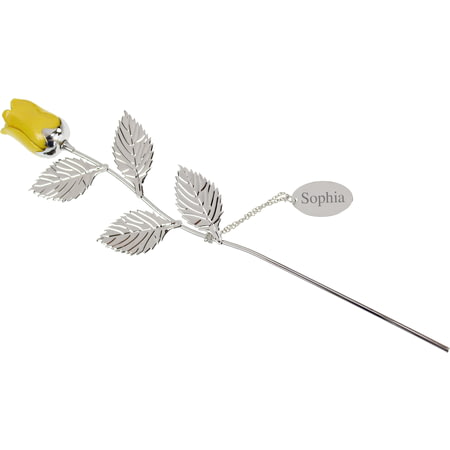 Personalised Engraved Silver Plated Yellow Rose - 32cm