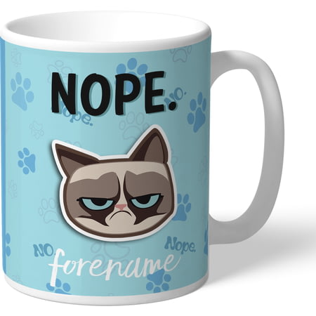 Personalised Grumpy Cat Emoji - Nope Mug Blue