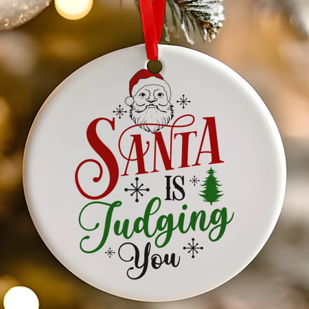 Santa Is Judging You Funny Ceramic Christmas Tree Decoration - 7cm
