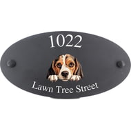 Personalised Beagle Dog Motif Oval Slate House Sign Plaque 25x13cm
