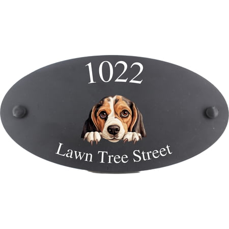 Personalised Beagle Dog Motif Oval Slate House Sign Plaque 25x13cm