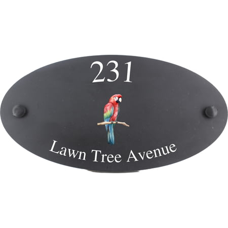 Personalised Parrot Bird Motif Oval Slate House Sign Plaque 25x13cm