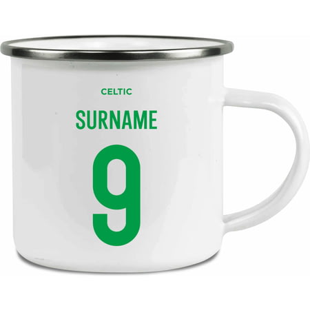 Personalised Celtic FC Back Of Shirt Enamel Camping Mug