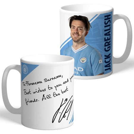 Personalised Manchester City FC Jack Grealish Autograph Player Photo 11oz Ceramic Mug