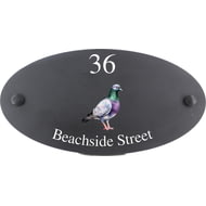 Personalised Wood Pigeon Bird Motif Oval Slate House Sign Plaque 25x13cm